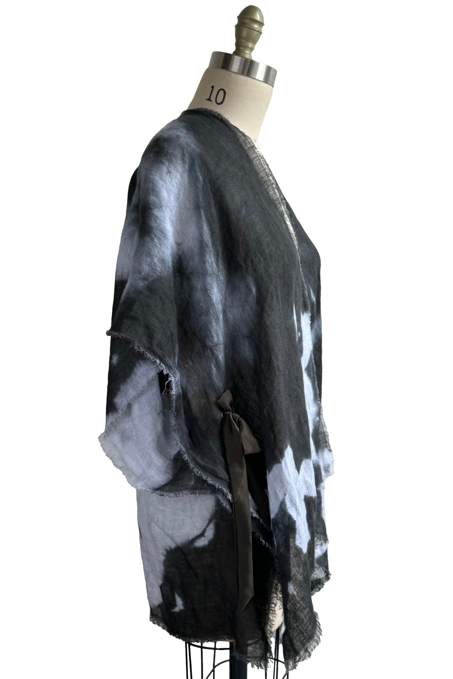 Open Weave Linen Drape w/ Silk Ties - Charcoal & Grey