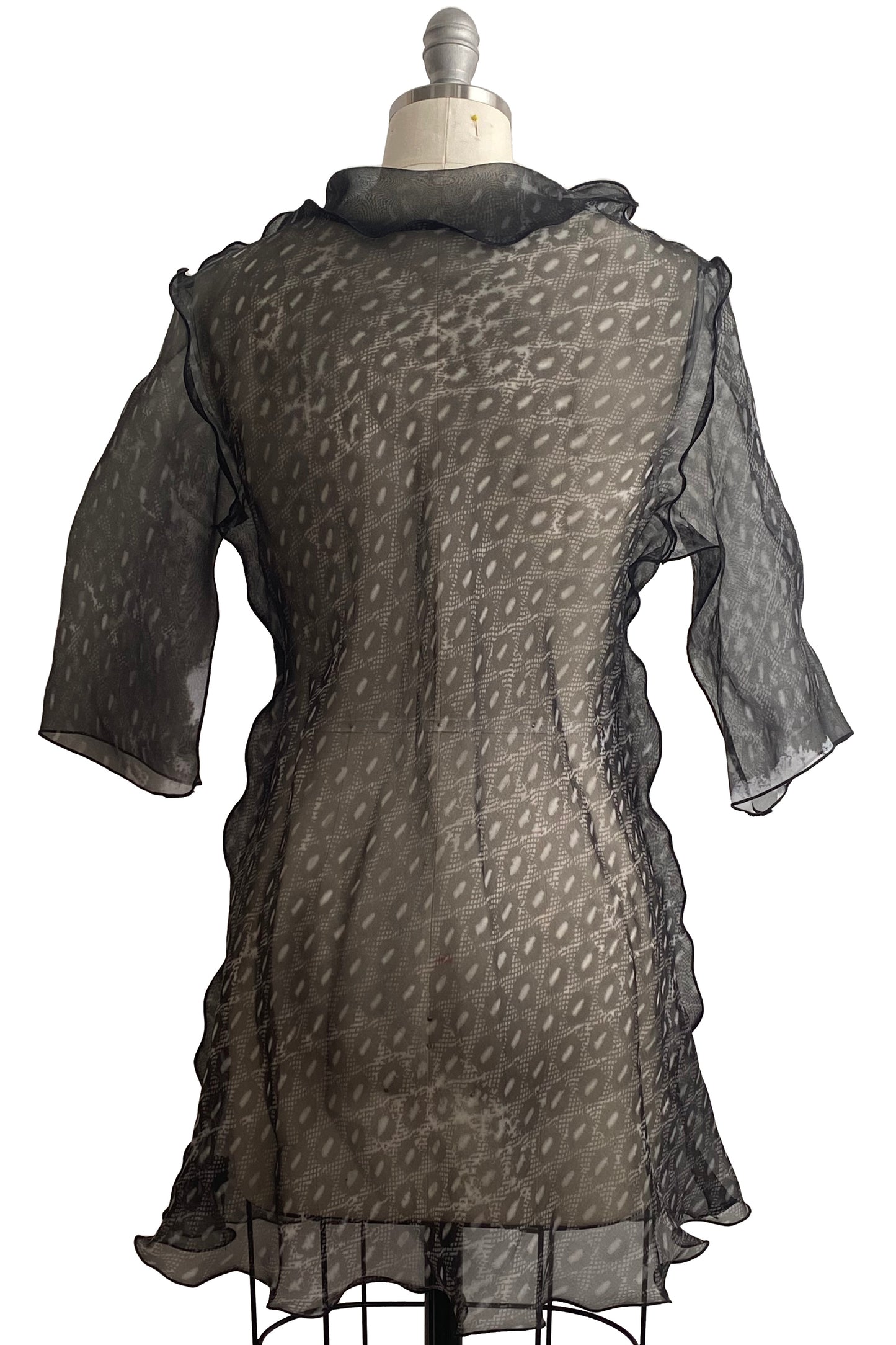 Fiona #5 Bias Tunic in Silk Organza Lace Print - Black & Grey - Large