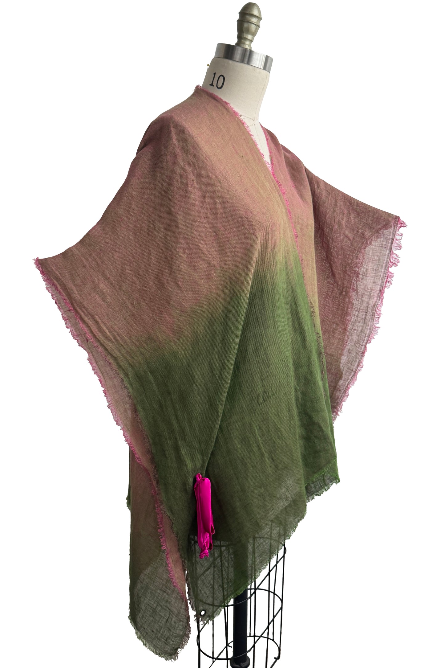 Cover-up w/ Silk Ties | Open Weave Linen | Ombre Dyed | Dusty Rose Pink & Olive
