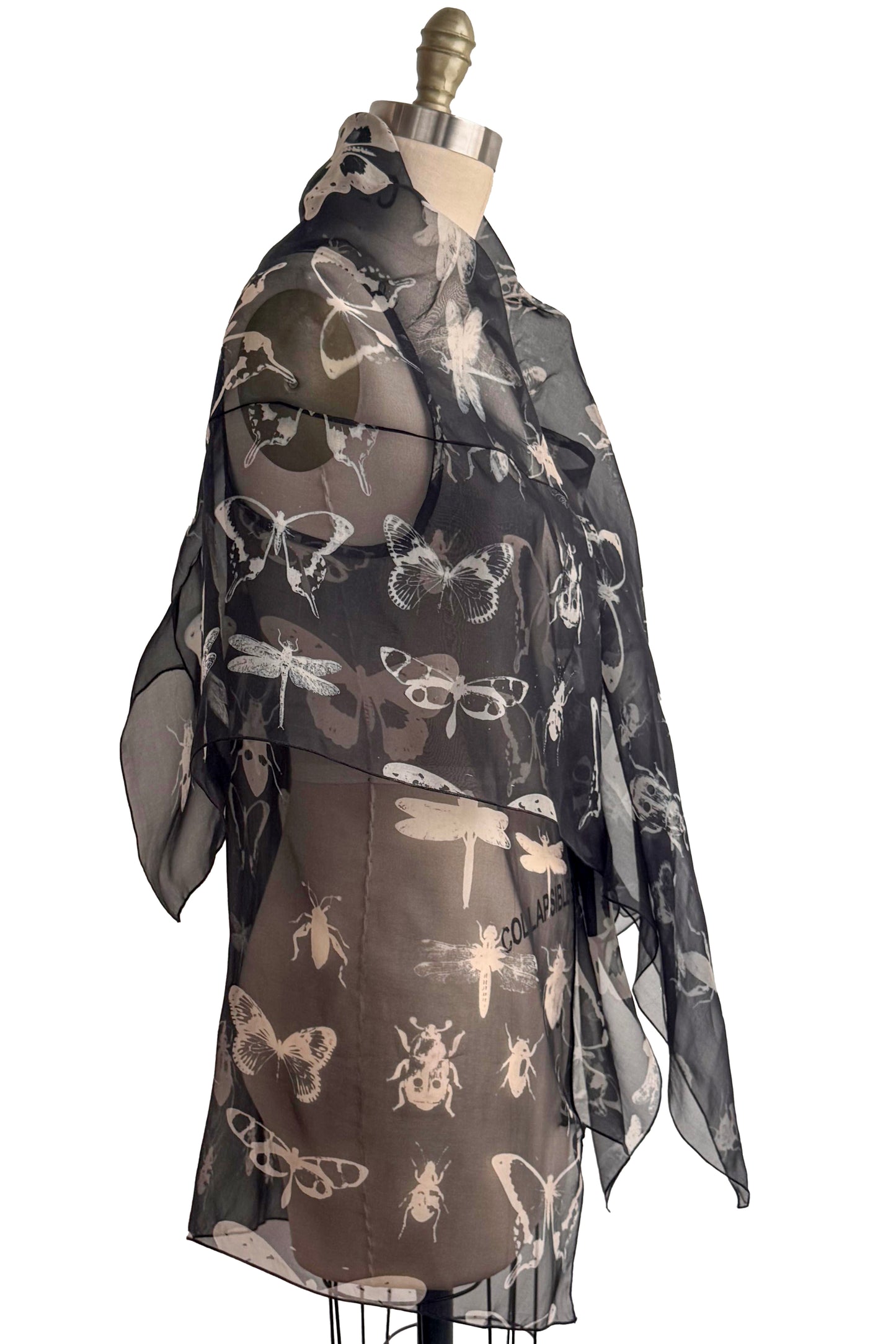 Asymmetrical Wrap Vest | Silk Organza | Bug Print | Black