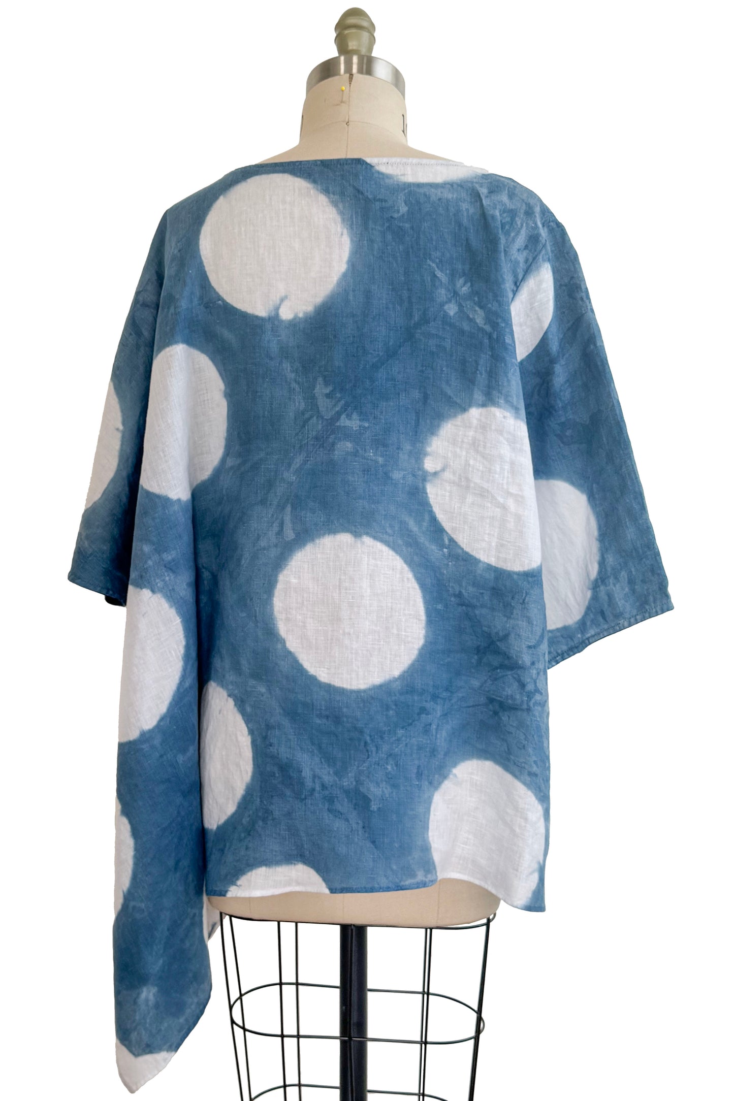 Asymmetrical Top in Linen - Itajimie Dye - Indigo & White - Large