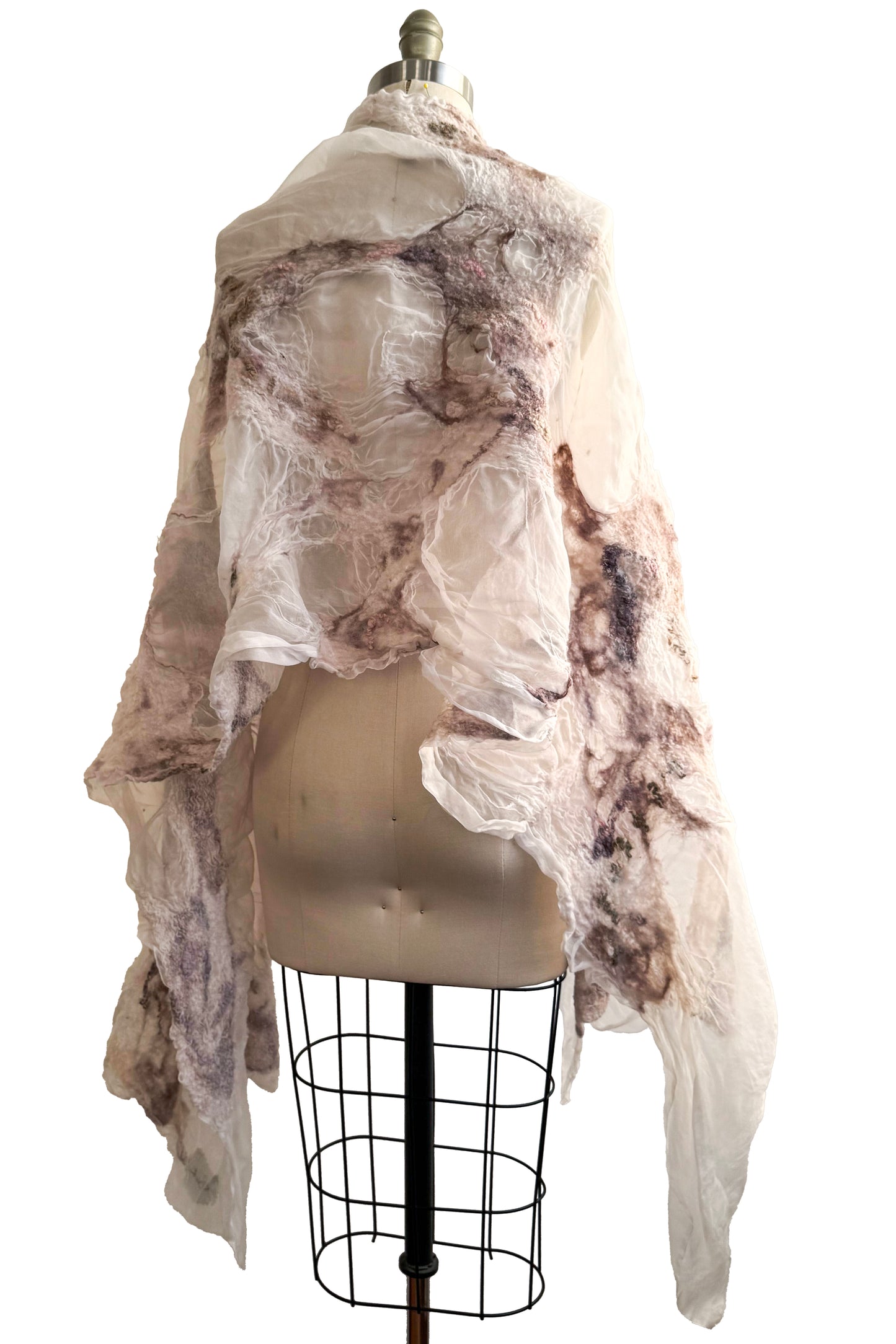 Felted Organza Shawl - White & Mauve