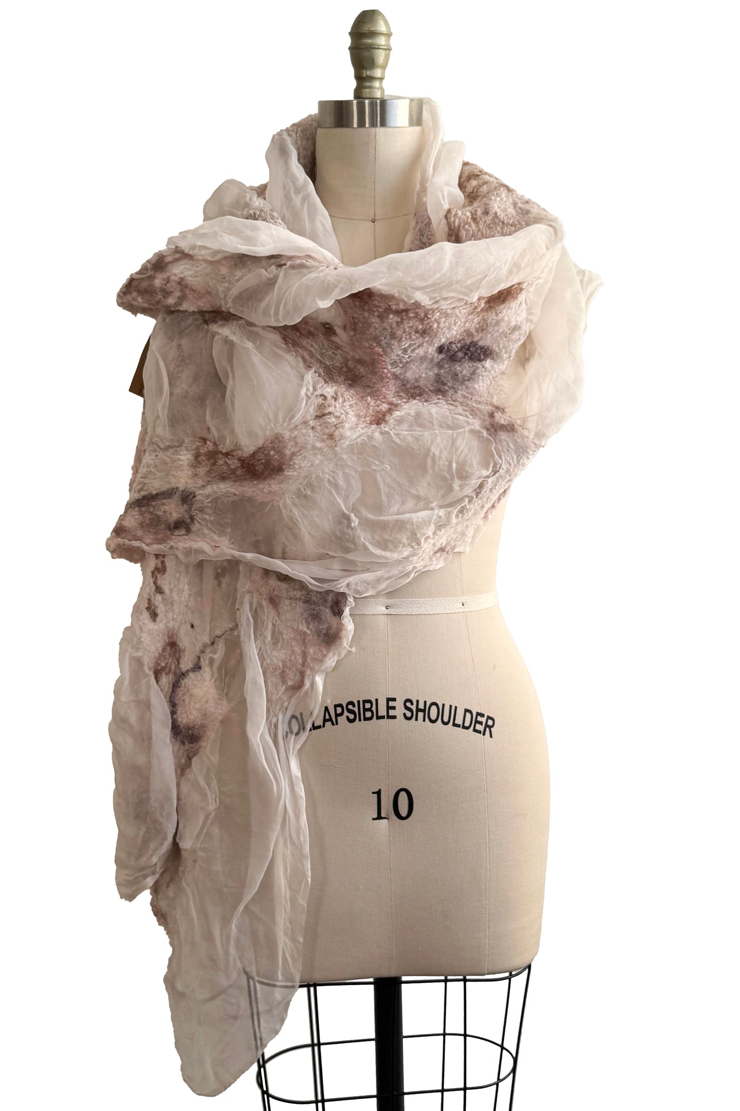 Felted Organza Shawl - White & Mauve