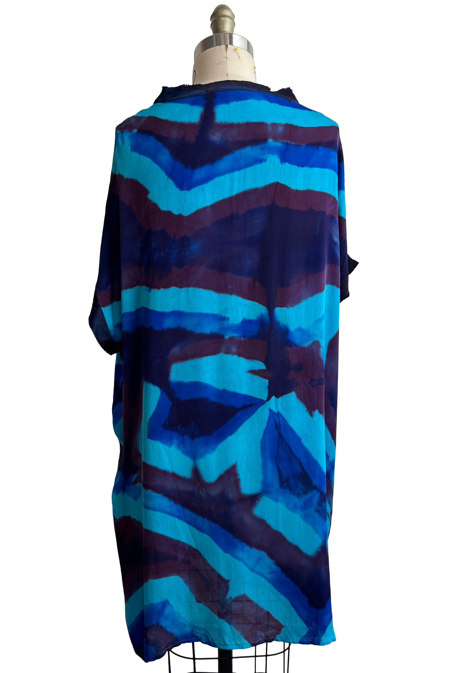 Petra Tunic Silk Georgette w/ Itajime Dye - Blue, Black & Purple - Small