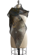 Load image into Gallery viewer, Scarf in Silk Organza w/ Cotton &amp; Brush Print - Black, Gold, &amp; Ghost
