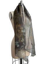 Load image into Gallery viewer, Scarf in Silk Organza w/ Cotton &amp; Brush Print - Black, Gold, &amp; Ghost
