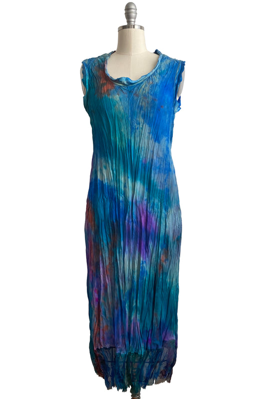 Titania Dress w/ Organza Trim - Painted Dye Blue