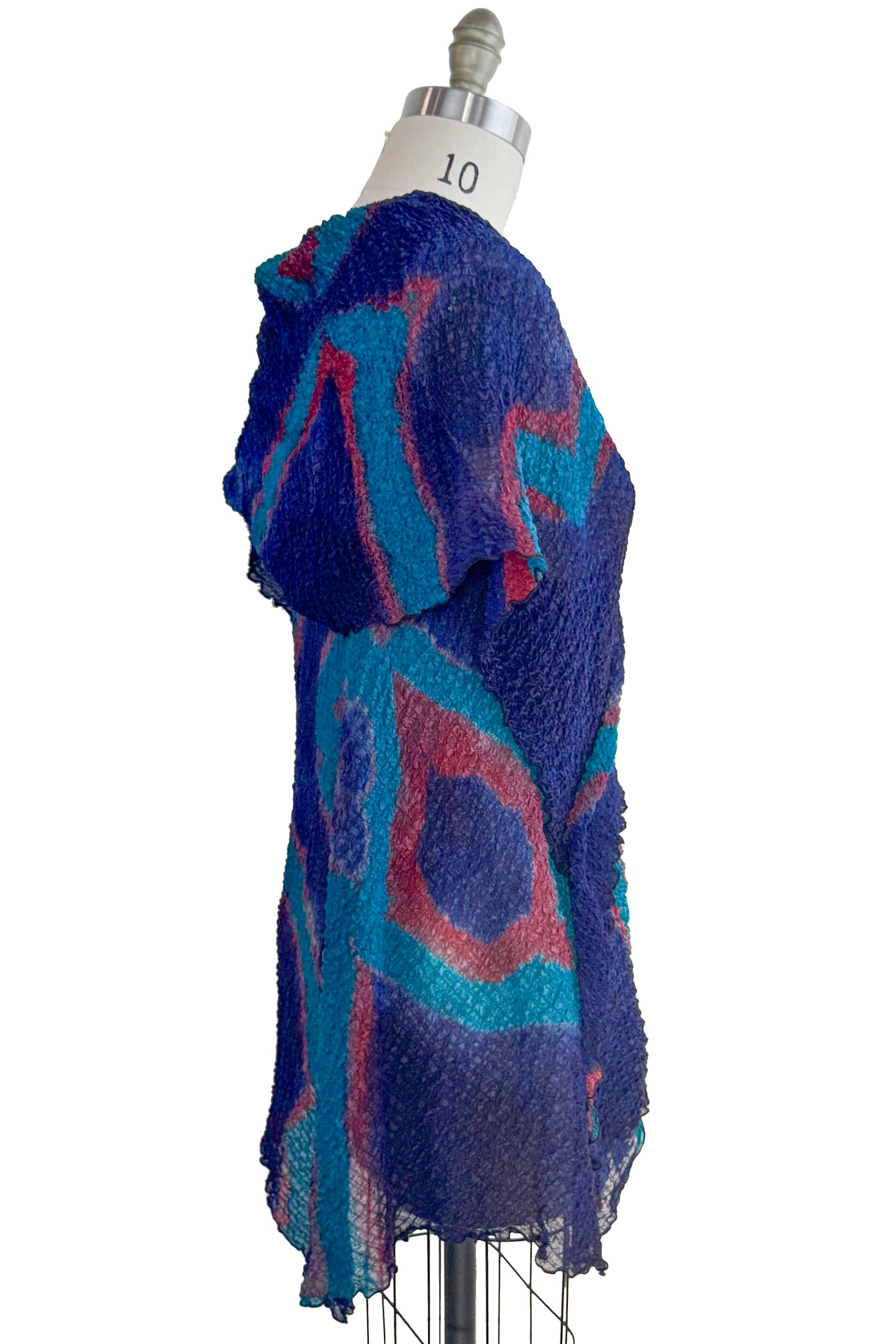 Asymmetrical Wrap Vest | Bubble Silk | Itajime Dye | Navy, Turquoise & Red