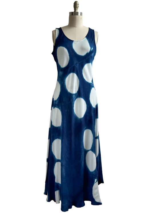 Fan Dress in Silk Georgette w/ Itajime Dye - Indigo - Large