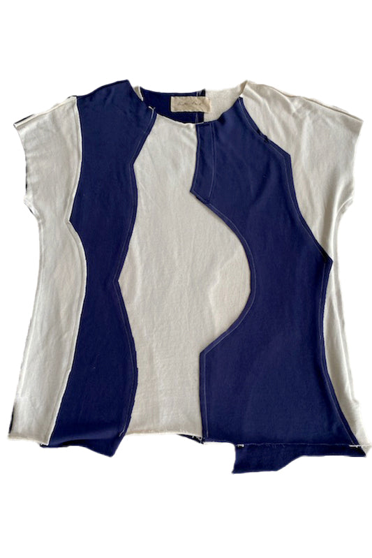 Jen Top - French Terry - Patchwork - Navy & Natural - Large