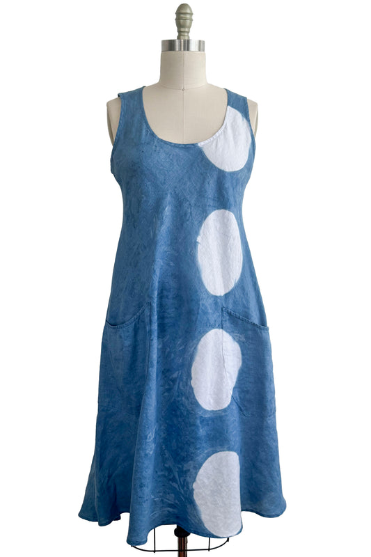 Emilia Dress in Linen - Itajimie Dye - Indigo & White - Small