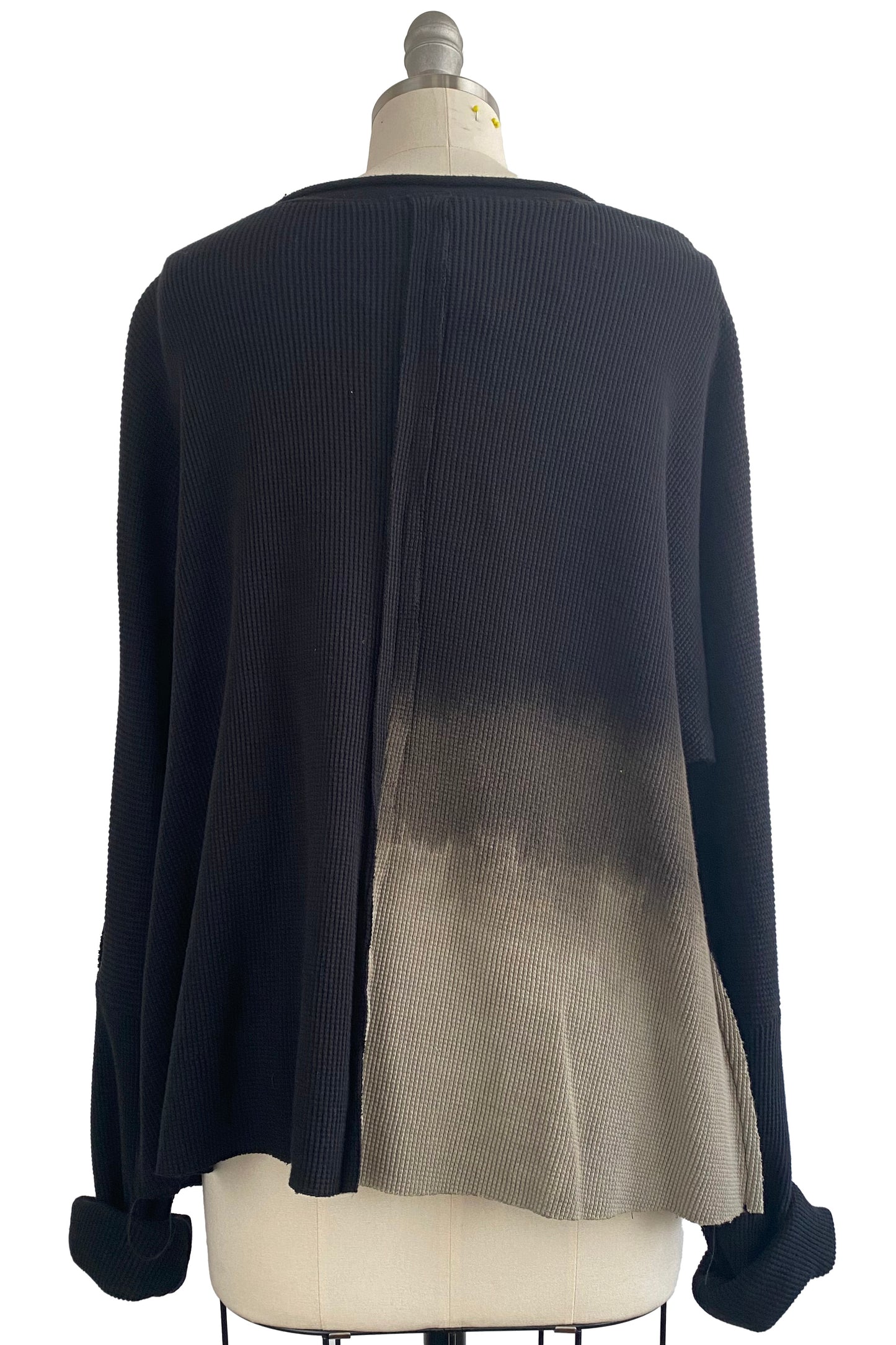 Portia Waffle Knit Top Long Sleeve - Black & Natural