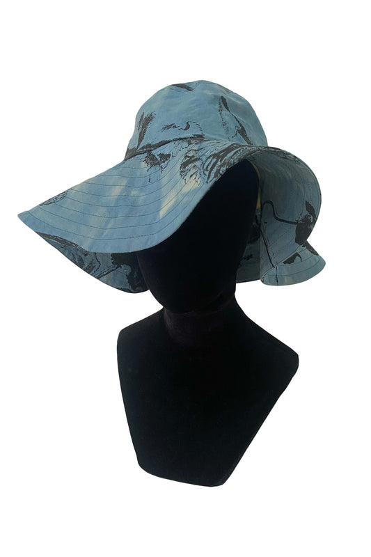 Amalfi Wide Brim Hat - Marsh Garden Print - Indigo & Black
