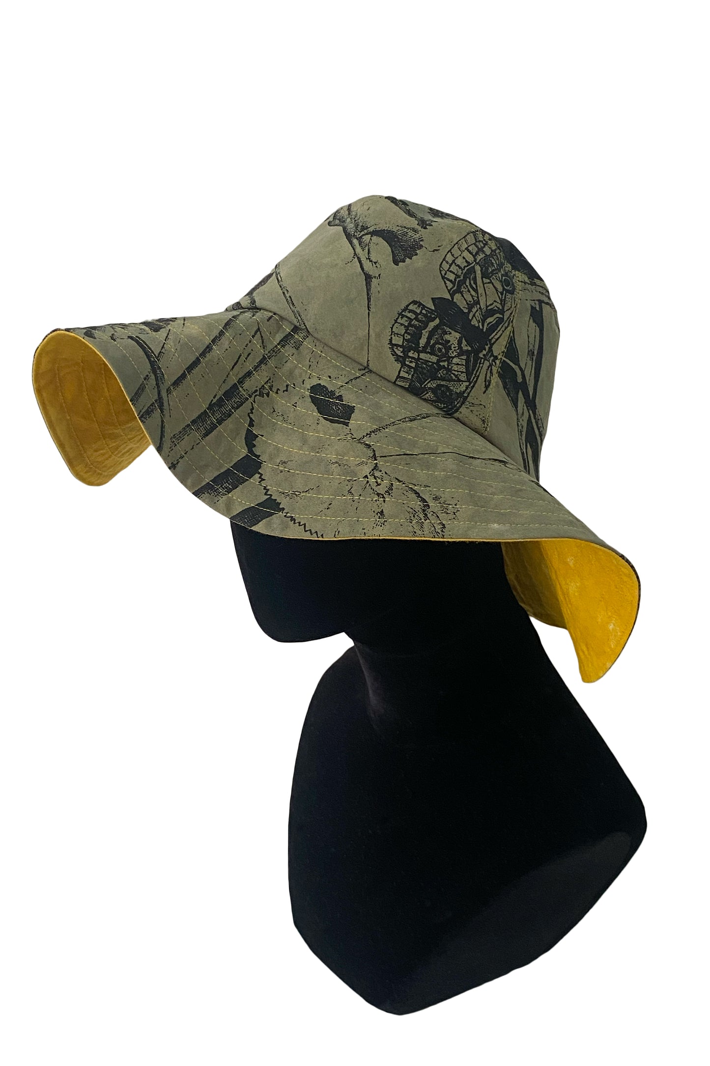 Amalfi Wide Brim Hat - Marsh Garden Print - Olive & Yellow