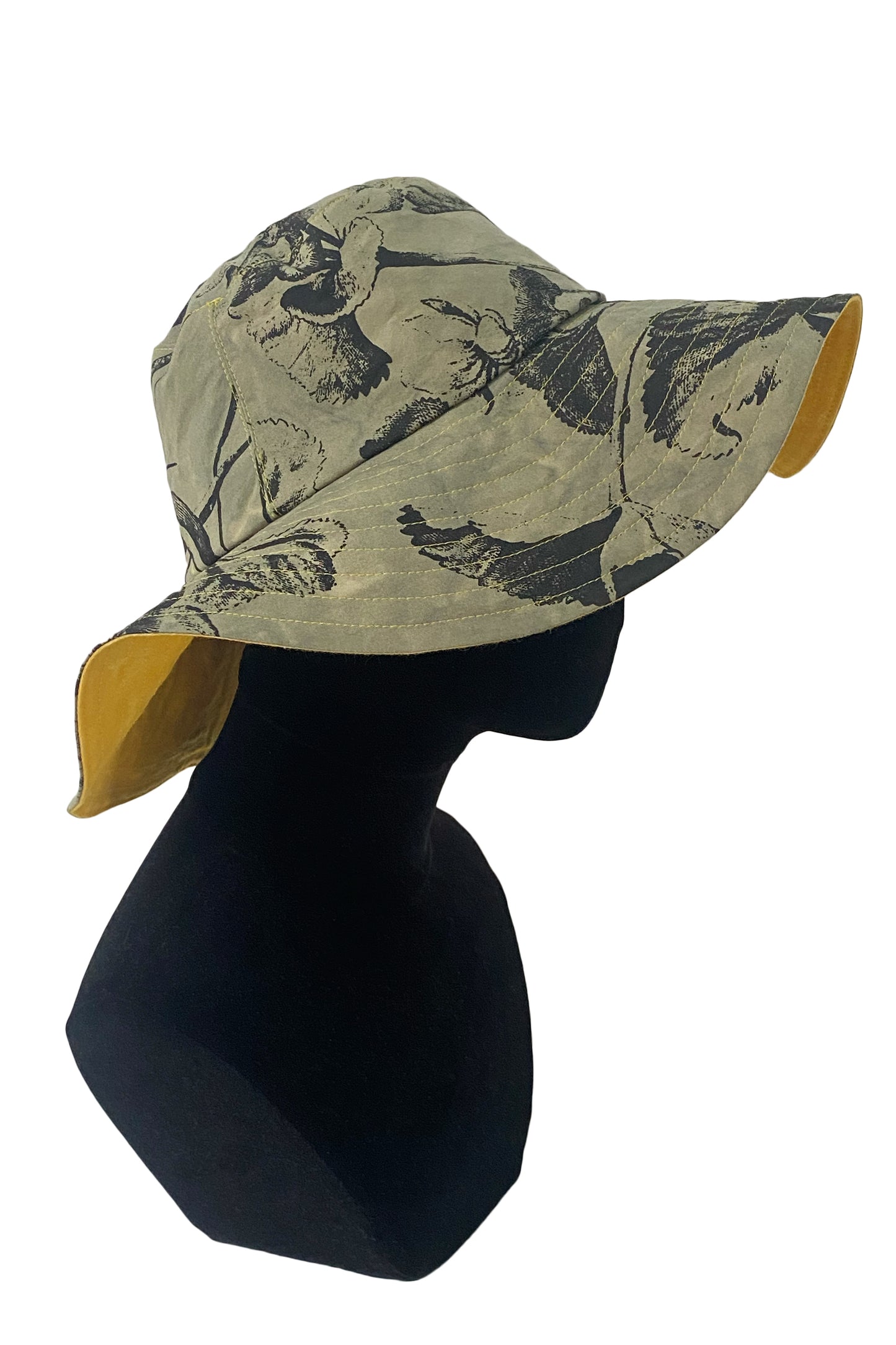 Amalfi Wide Brim Hat - Marsh Garden Print - Olive & Yellow
