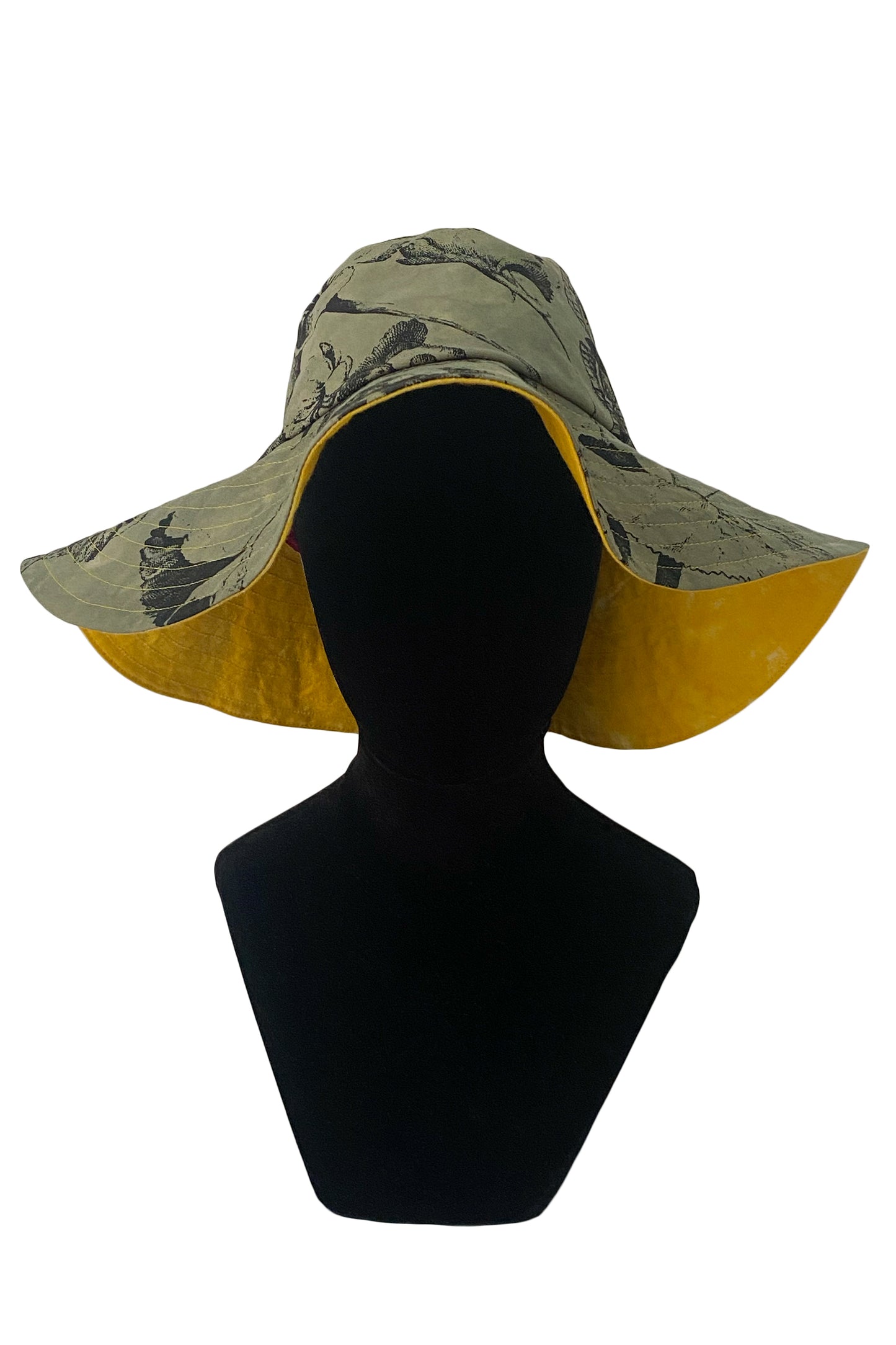 Amalfi Wide Brim Hat - Marsh Garden Print - Olive & Yellow