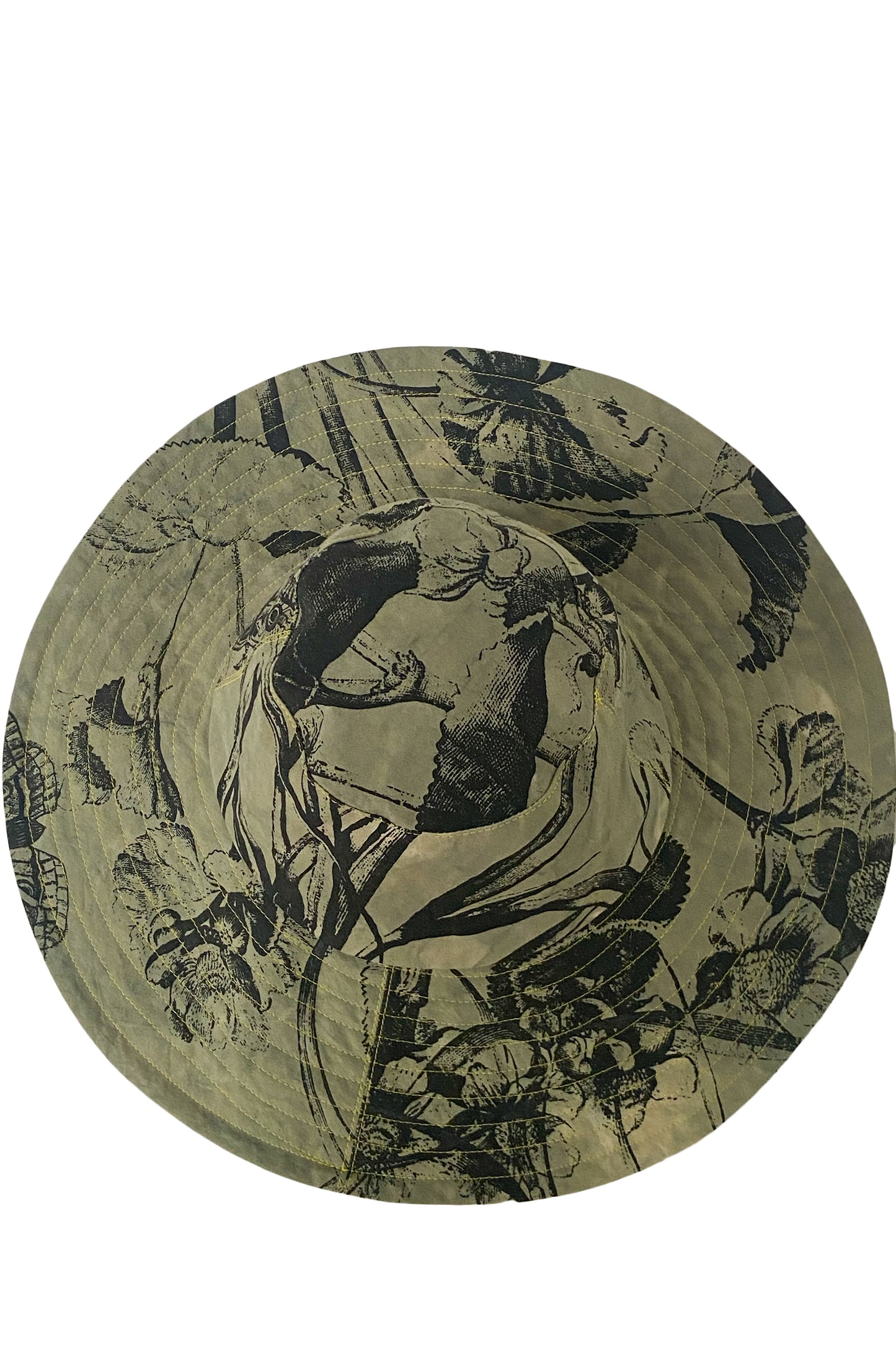 Amalfi Wide Brim Hat - Marsh Garden Print - Olive & Yellow