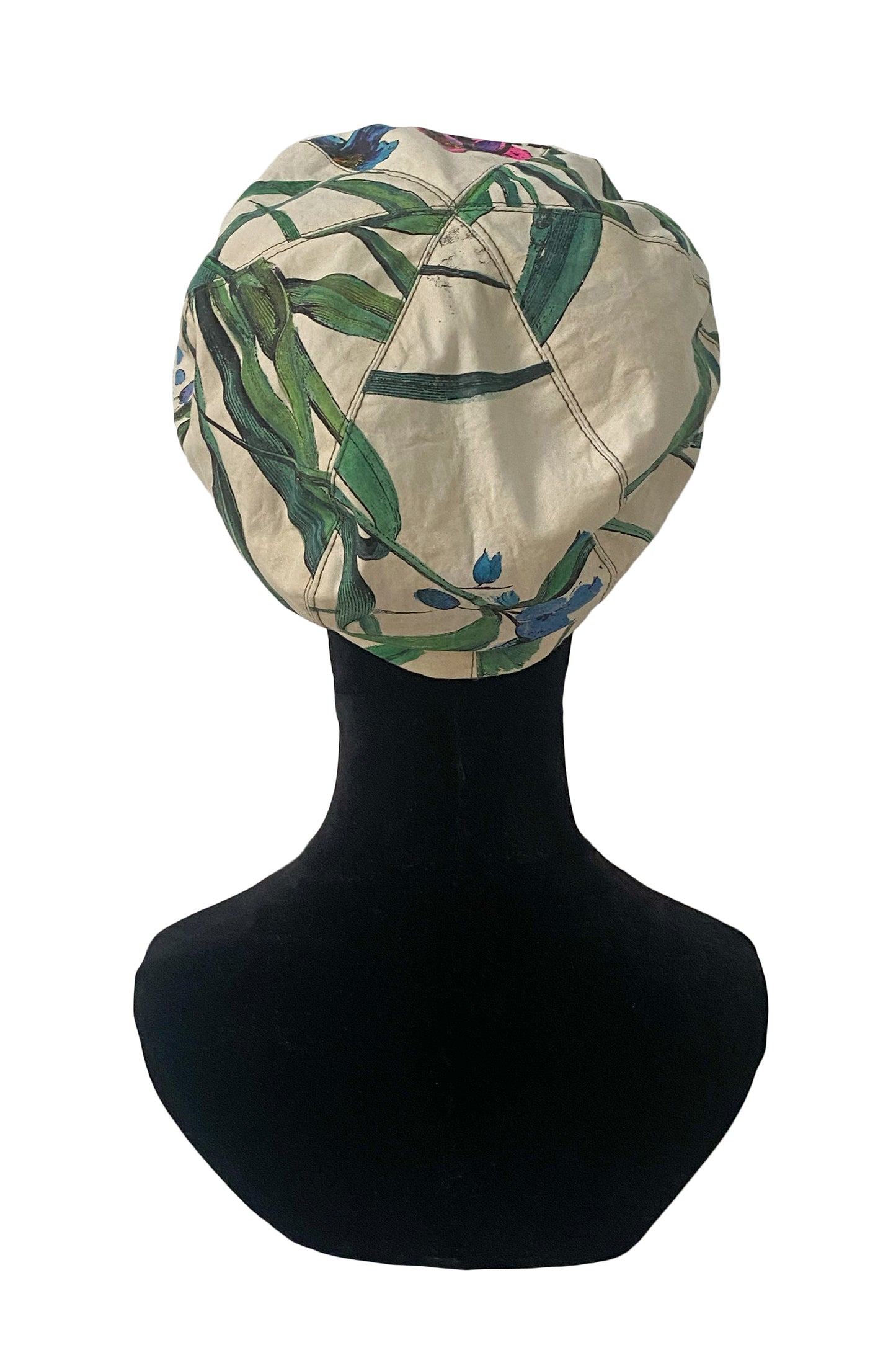 Brixton Hat - Handpainted Botanical Print - Natural, Green, Pink & Blue