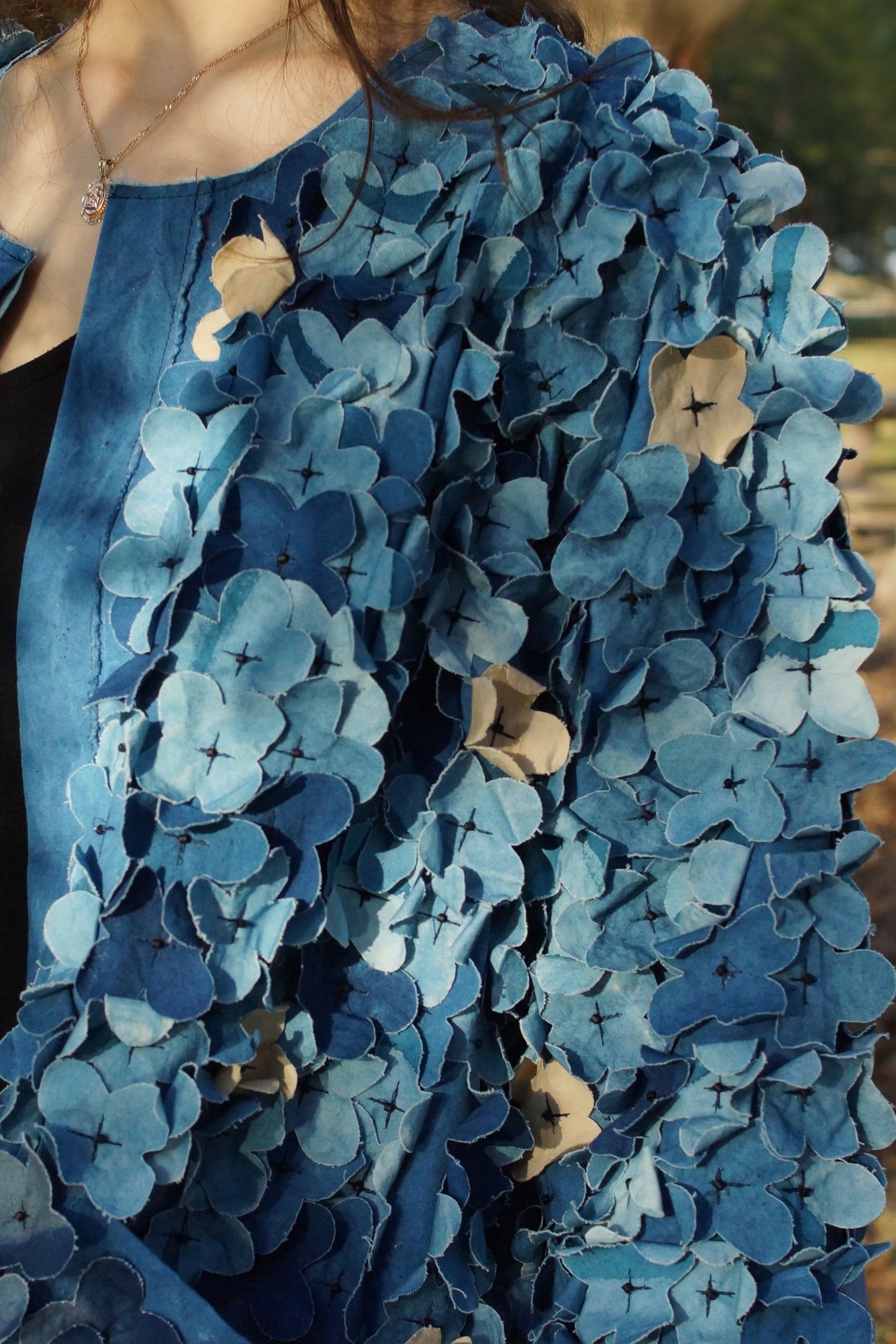 Ariel Jacket in Cotton w/ Floral Applique - Indigo - Large