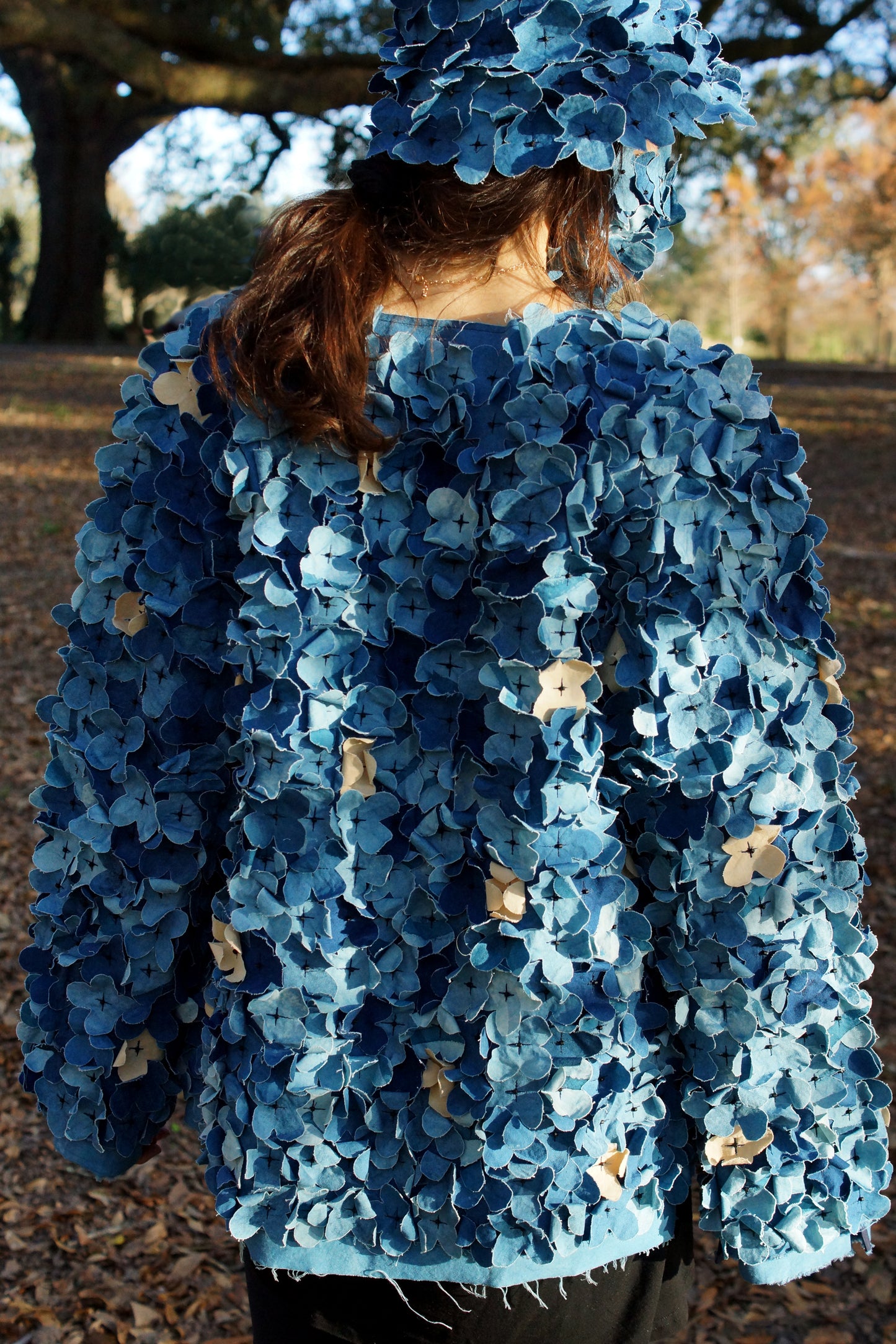 Ariel Jacket in Cotton w/ Floral Applique - Indigo - Large