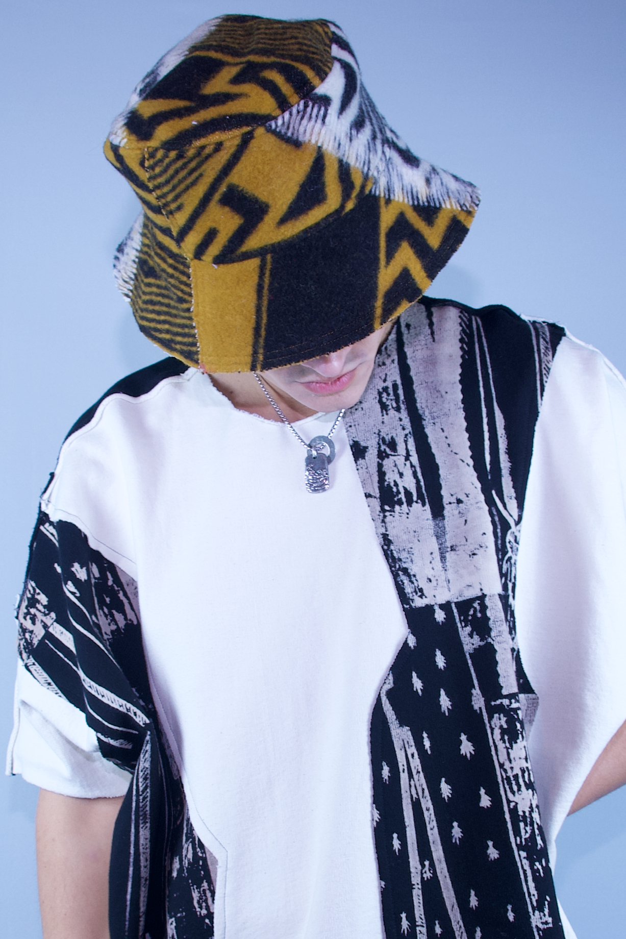 Bucket Hat | Reclaimed American Milled Blanket Wool | Red, Blue & Black | Medium