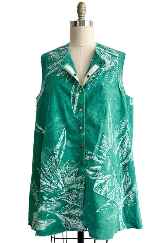 Quant Dress in Cotton - Azalea Print - Green & White - Large