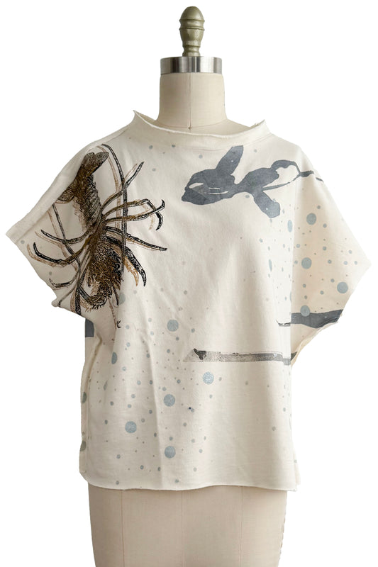 Jen Top in French Terry - Lobster Print - Natural, Silver, Black & Gold - Large