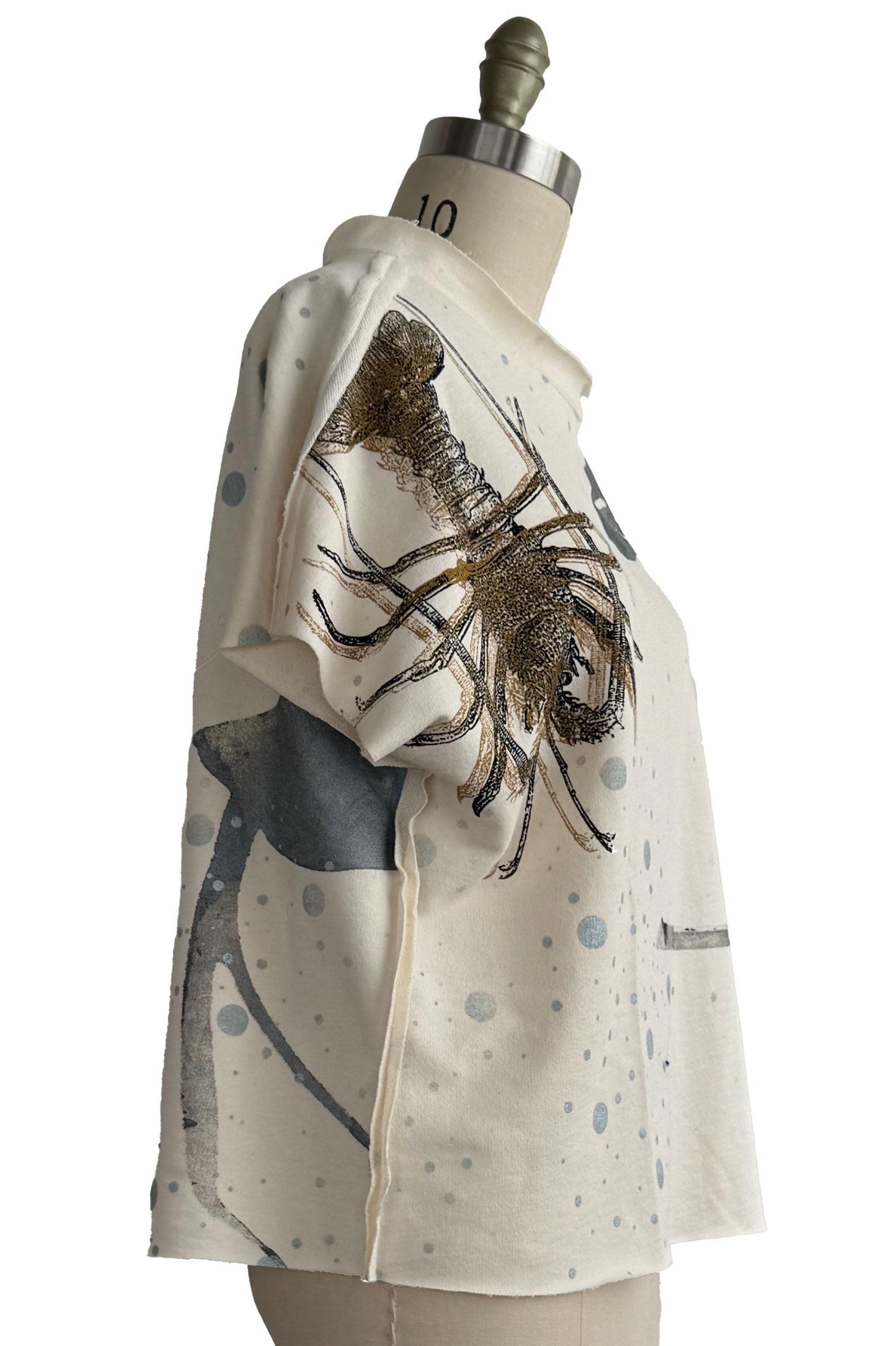 Jen Top in French Terry - Lobster Print - Natural, Silver, Black & Gold - Large