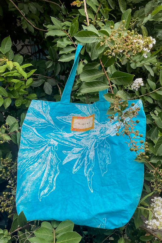 KB x Alquimie Studio Canvas Tote w/ Azalea Print - Turquoise