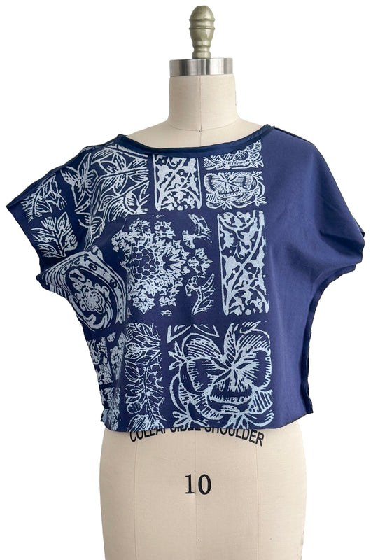 Jen Top - French Terry - Tile Print - Blue - Small