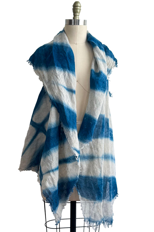 Asymmetrical Wrap Vest - Linen - Itajimie Dye - Indigo & Natural