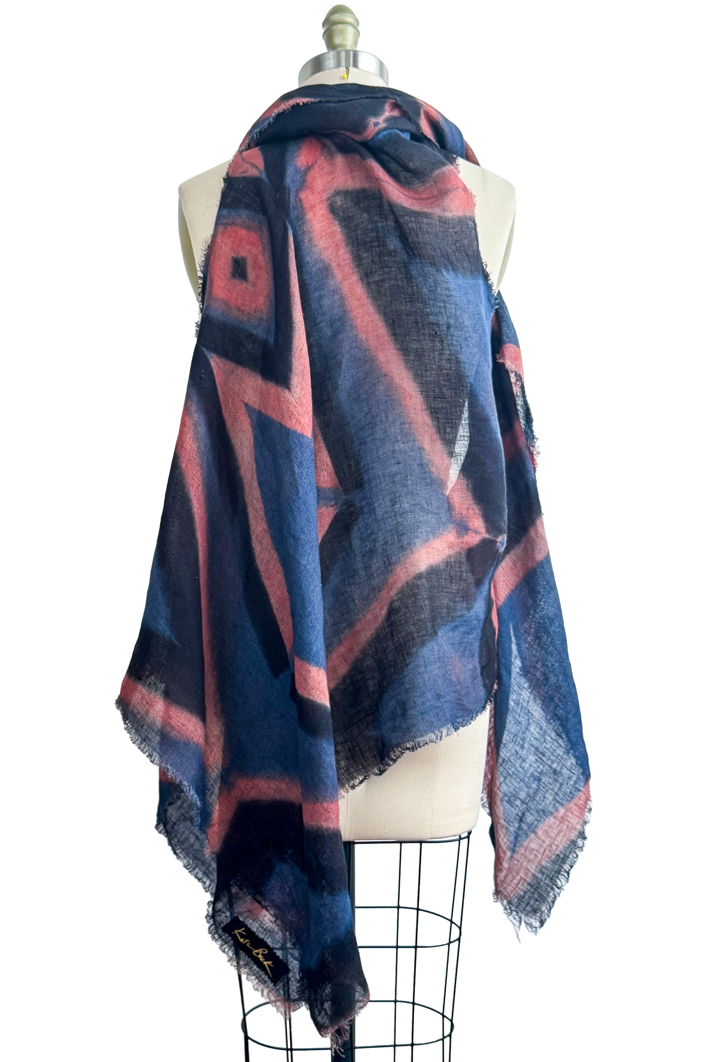 Asymmetrical Wrap Vest - Linen - Itajimie Dye - Midnight Blue, Black & Brick Red