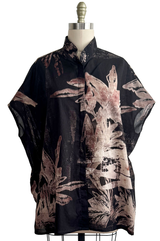 Cecily Button Down in Cotton - Azalea Print - Black & Natural