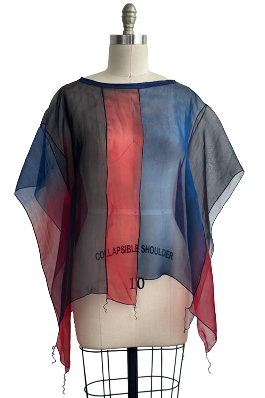 Organza Strip Top - Silk - Cotton Print - Red, Black & Blue