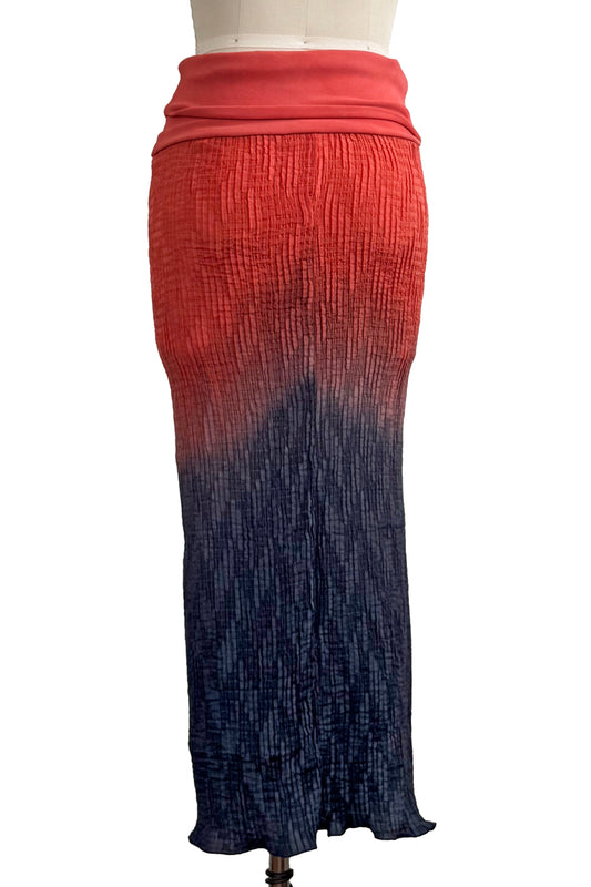 Starboard Skirt - Stretch Silk - Ombre Dye - Coral & Midnight Blue - Small