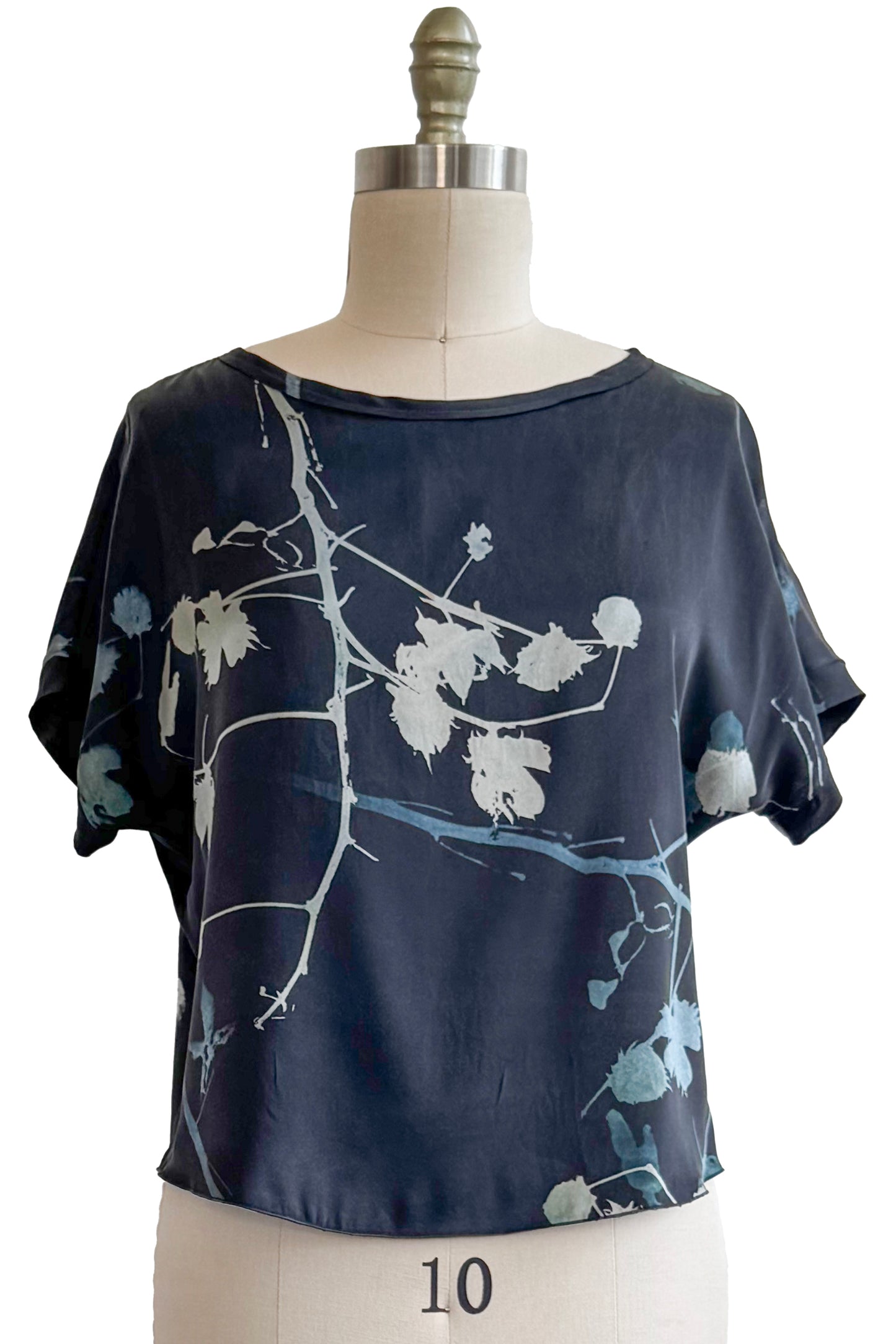 Jen Top - Silk - Cotton Print - Black, Charcoal Grey & Silver - Small
