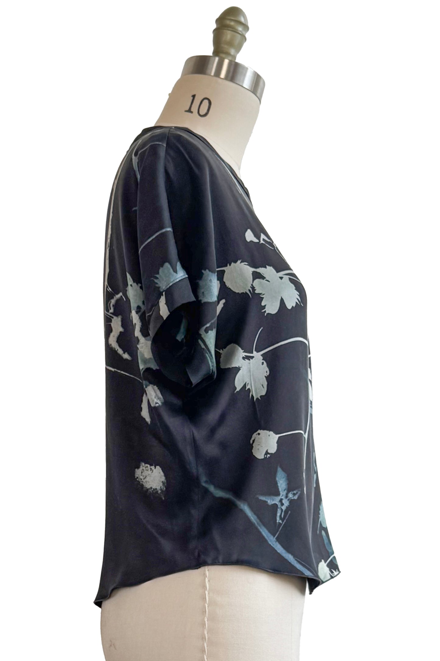 Jen Top - Silk - Cotton Print - Black, Charcoal Grey & Silver - Small