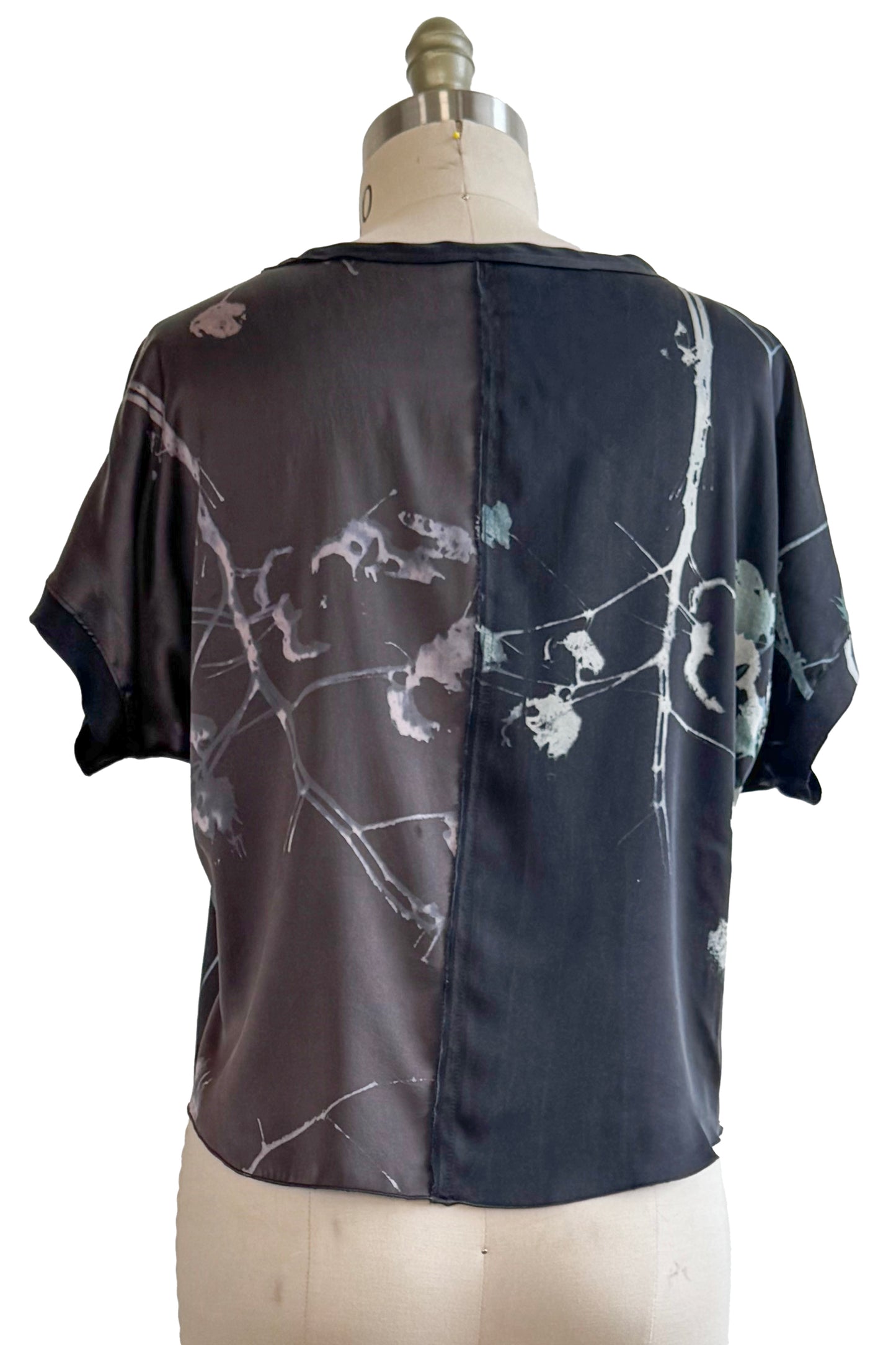 Jen Top - Silk - Cotton Print - Black, Charcoal Grey & Silver - Small