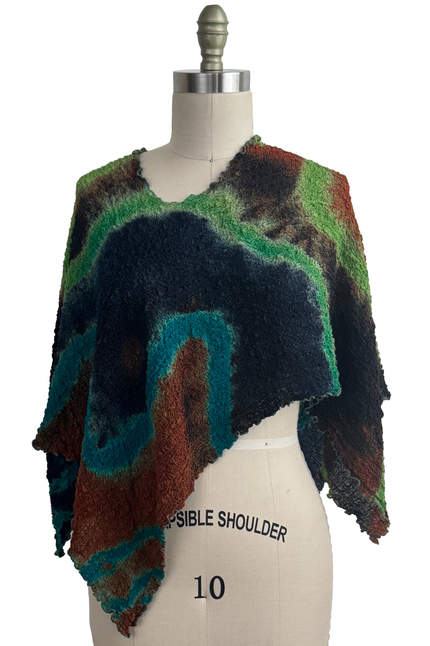 Bubble Silk Poncho - River Dye - Midnight, Turquoise, Lime Green & Rust