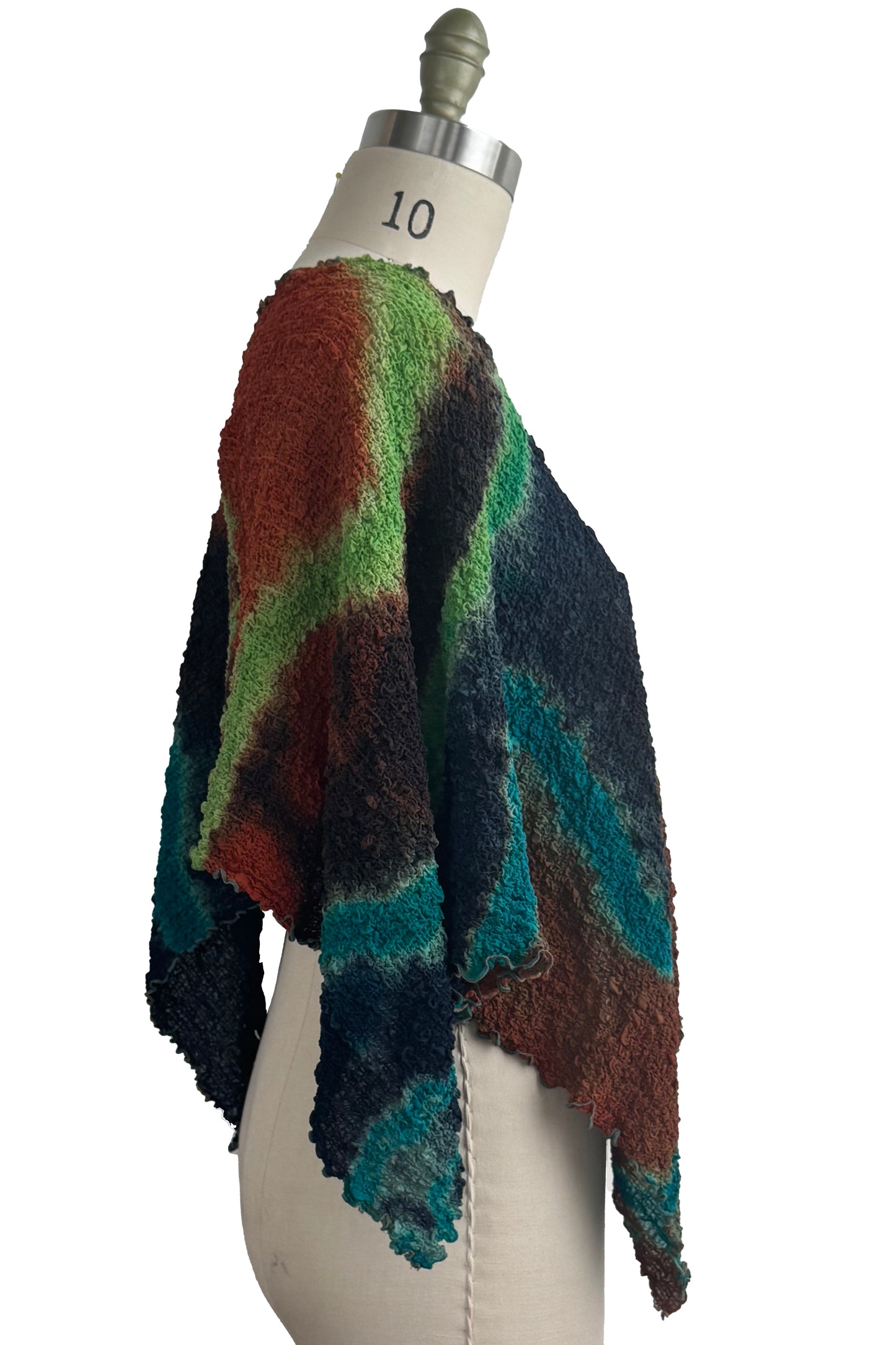 Bubble Silk Poncho - River Dye - Midnight, Turquoise, Lime Green & Rust