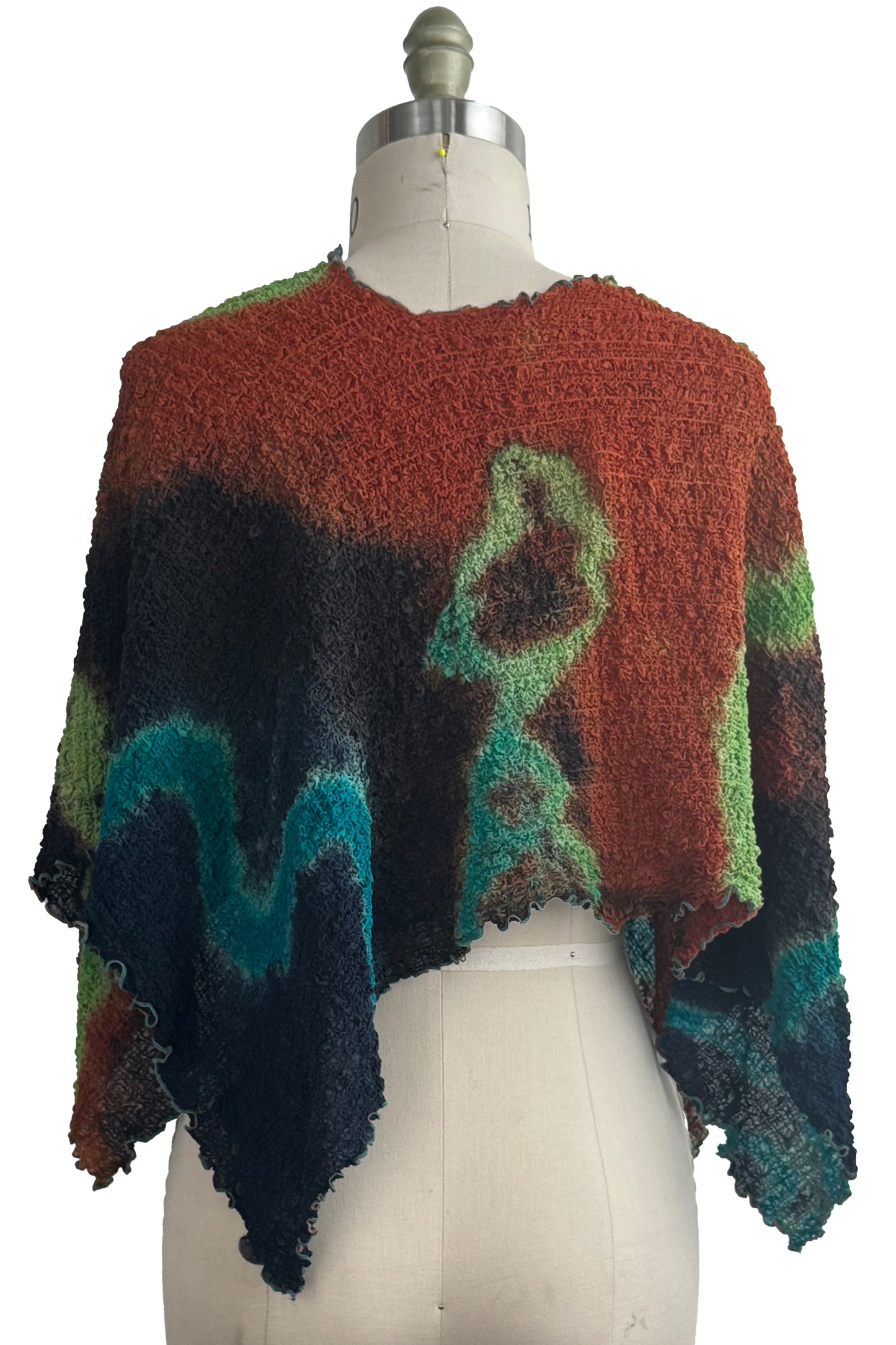 Bubble Silk Poncho - River Dye - Midnight, Turquoise, Lime Green & Rust