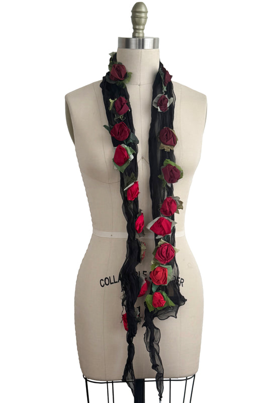 Organza Flower Scarf - Ombre Black & Red
