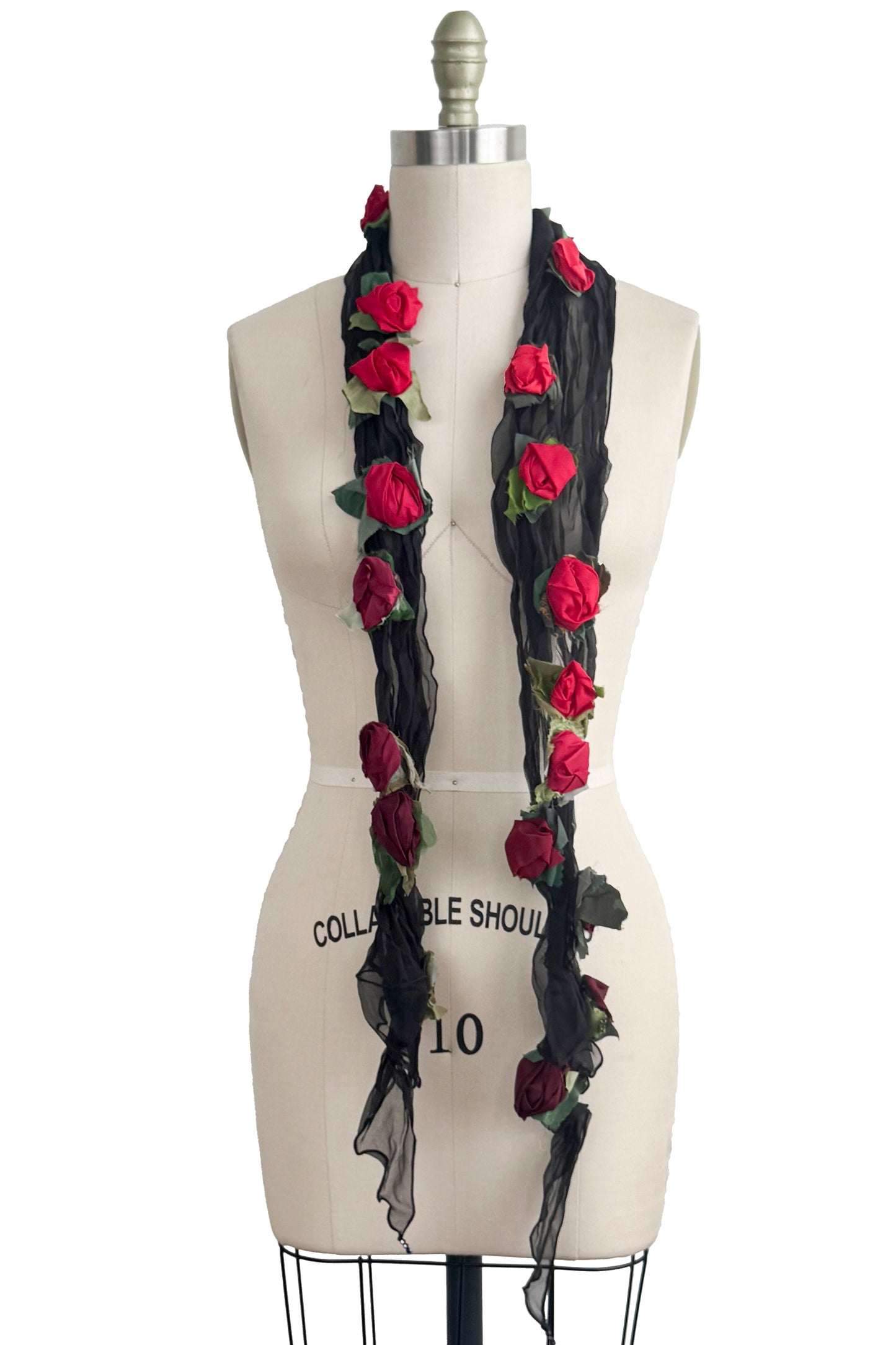 Organza Flower Scarf - Ombre Black & Red