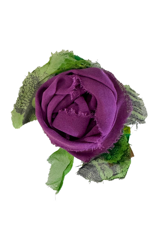 Magnetic Flower Bud Brooch - Silk Georgette - Purple