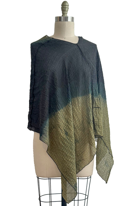 Waffle Silk Layover - Itajimie Dye - Olive Green & Black
