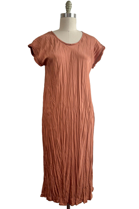Crinkle Tea Dress - Silk - Peach - Small