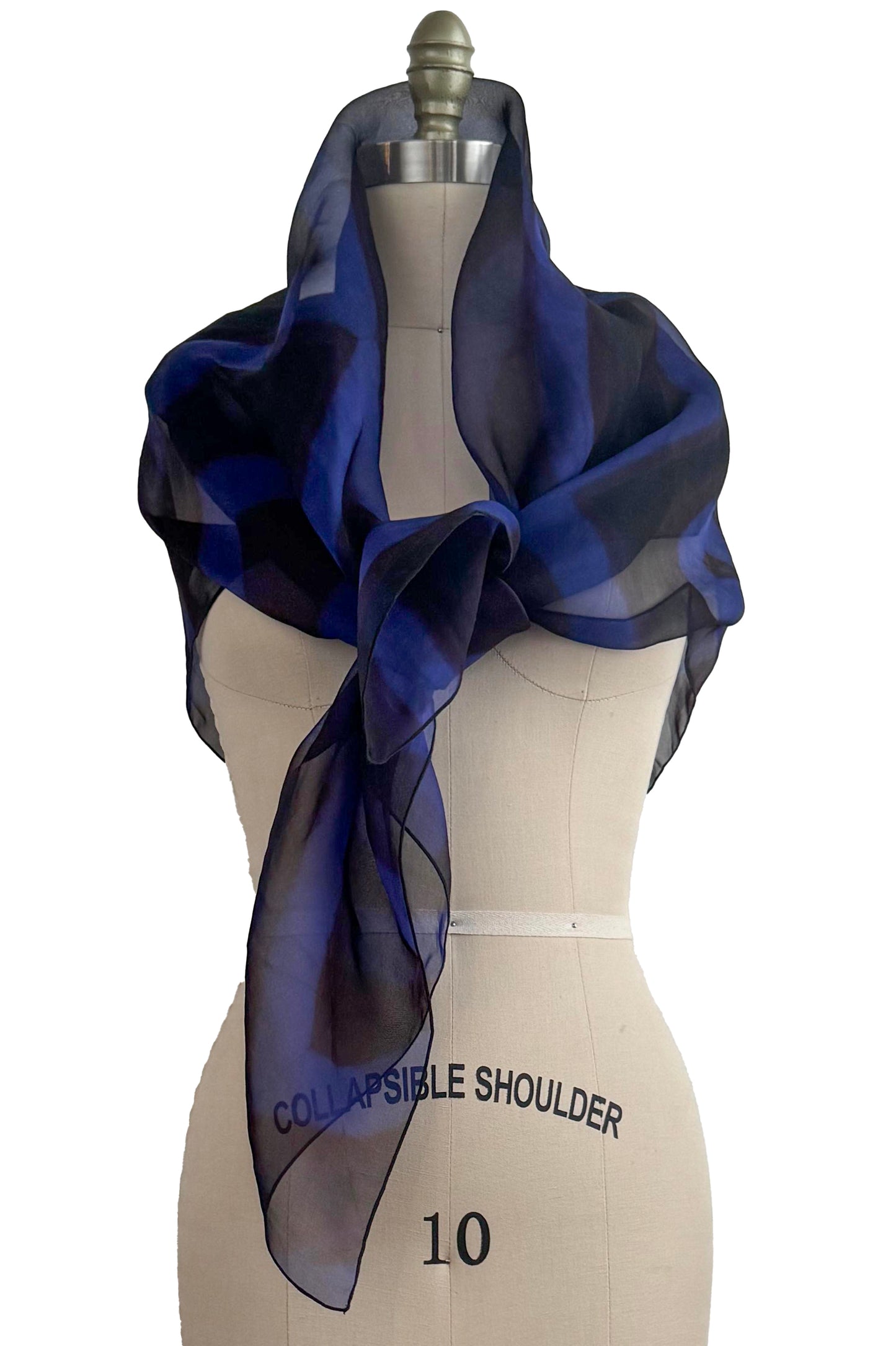Scarf - Silk Organza - Itajime Dye - Black & Blue