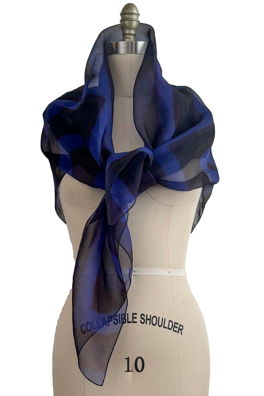 Scarf - Silk Organza - Itajime Dye - Black & Blue