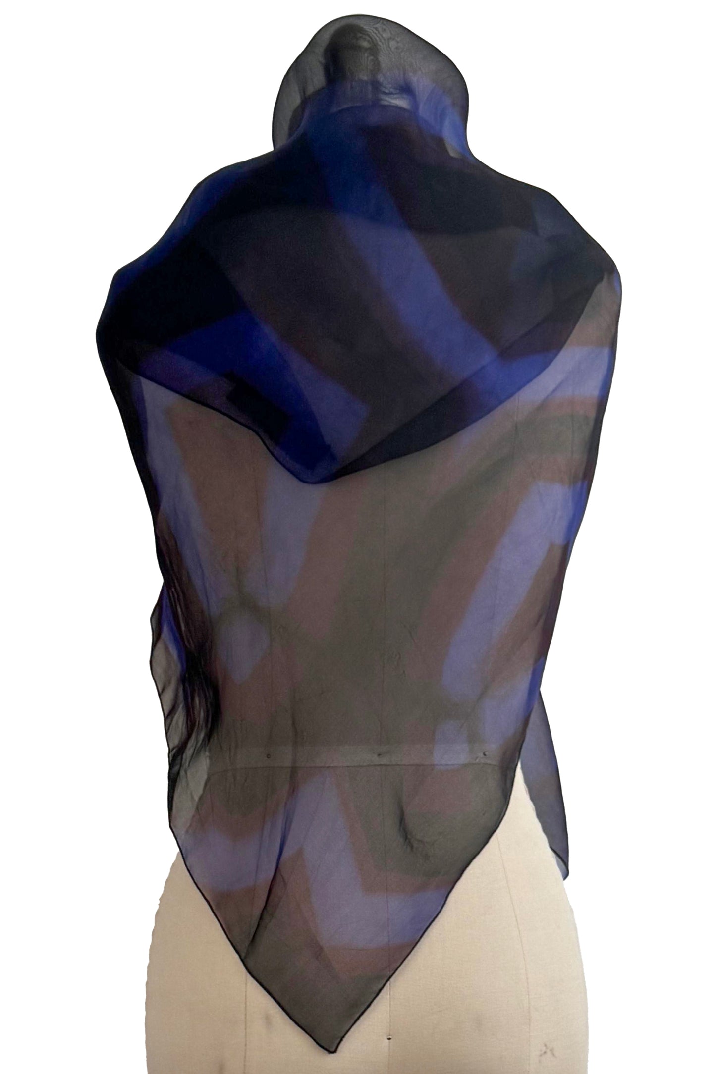 Scarf - Silk Organza - Itajime Dye - Black & Blue