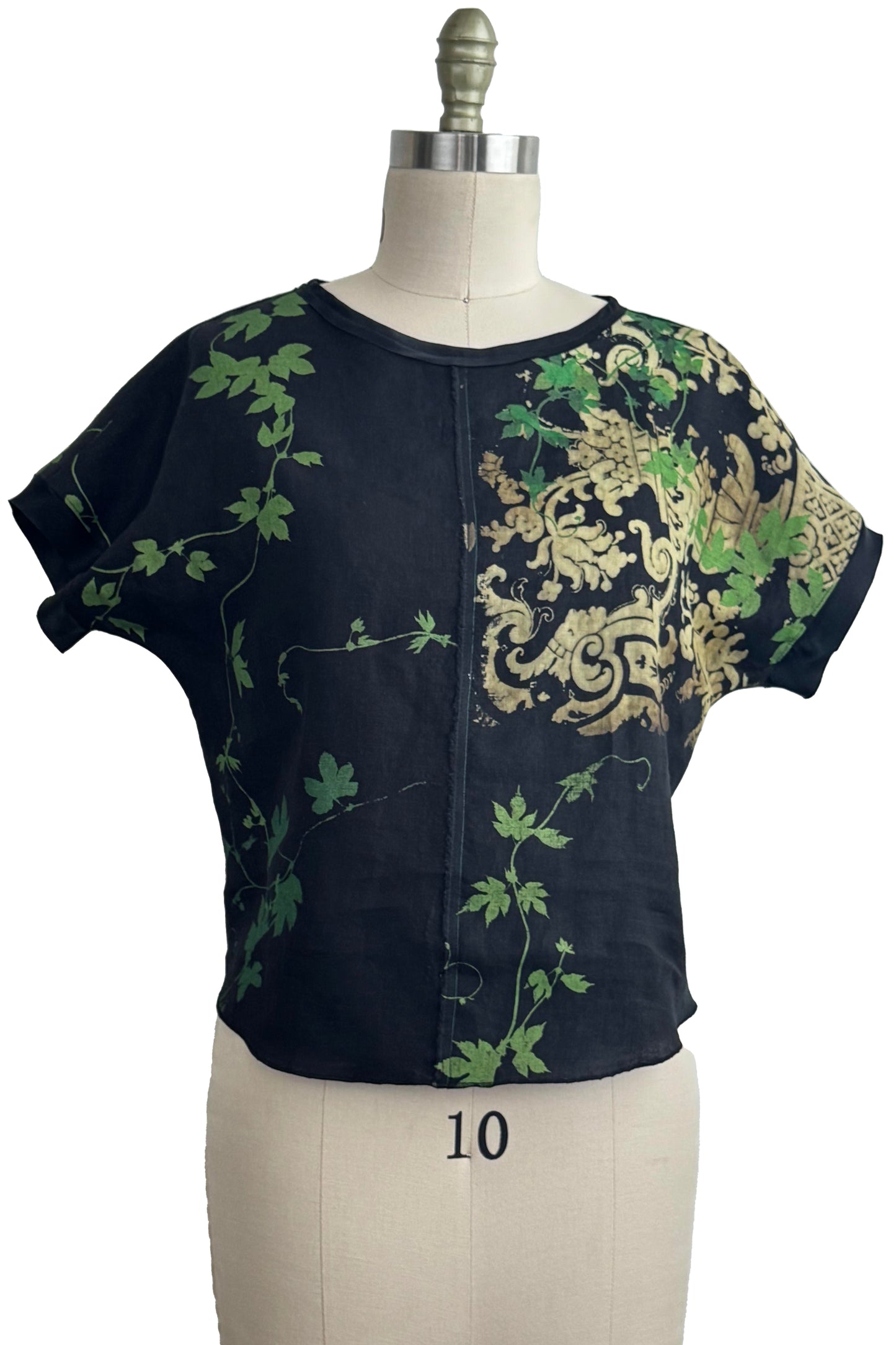 Jen Top - Linen - Vine, Moth & Wallpaper Print - Black, Green, Natural & Copper - Small